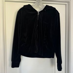 JUICY COUTURE VELOUR ZIP-UP HOODIE size L Black